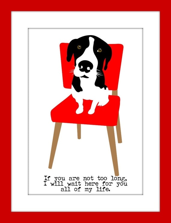 Hound Dog Art Wall Decor Waiting on a Red Chair to be Rescued 5x7
