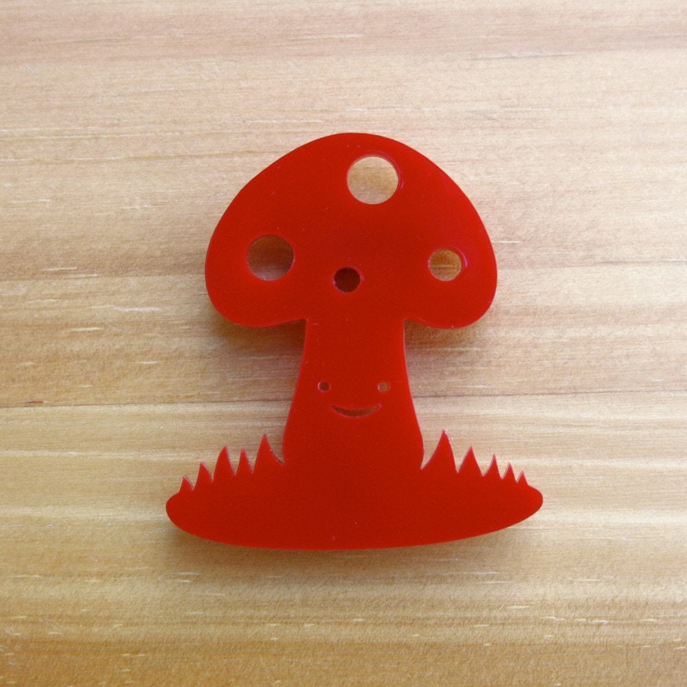 Laser Cut Acrylic Brooch Red Mushroom