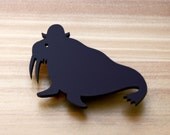 Black Walrus wearing Bowler Hat Laser Cut Brooch