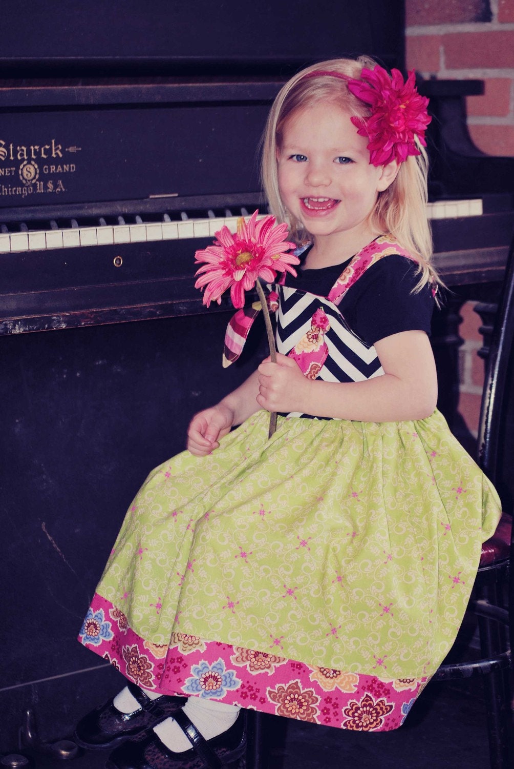 CHEVRON Chelsea Knot Dress in Black, White, Green, Pink - Available in CUSTOM Sizes 12m 18-24m 2T 3T 4T 5T