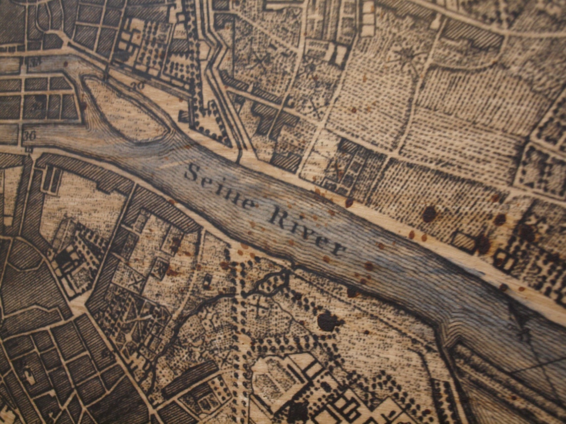VINTAGE 1800 PARIS MAP - 30x36 -Salvaged Wood - Handmade - Home Decor - RuPiper Designs Original