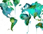 Watercolor World Map No. 6 - Enlarged 16 x 20" print