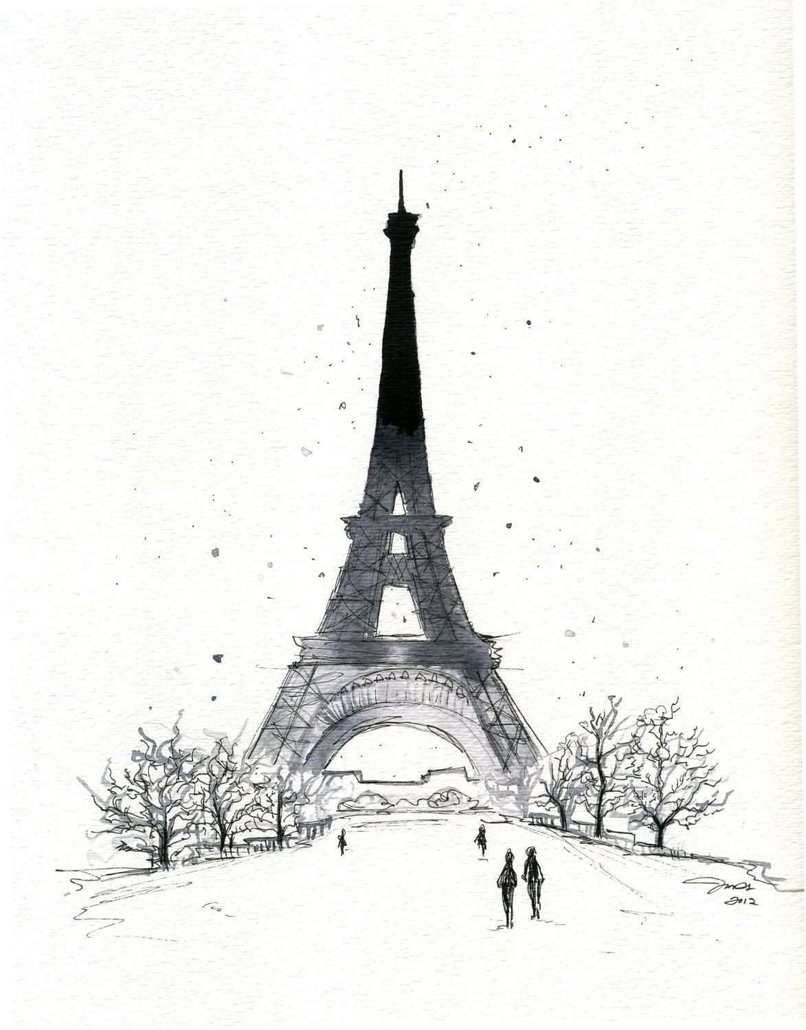 Watercolor and Pen - Paris in the Winter print