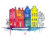 Watercolor and Pen Travel Amsterdam Illustration - Iamsterdam print