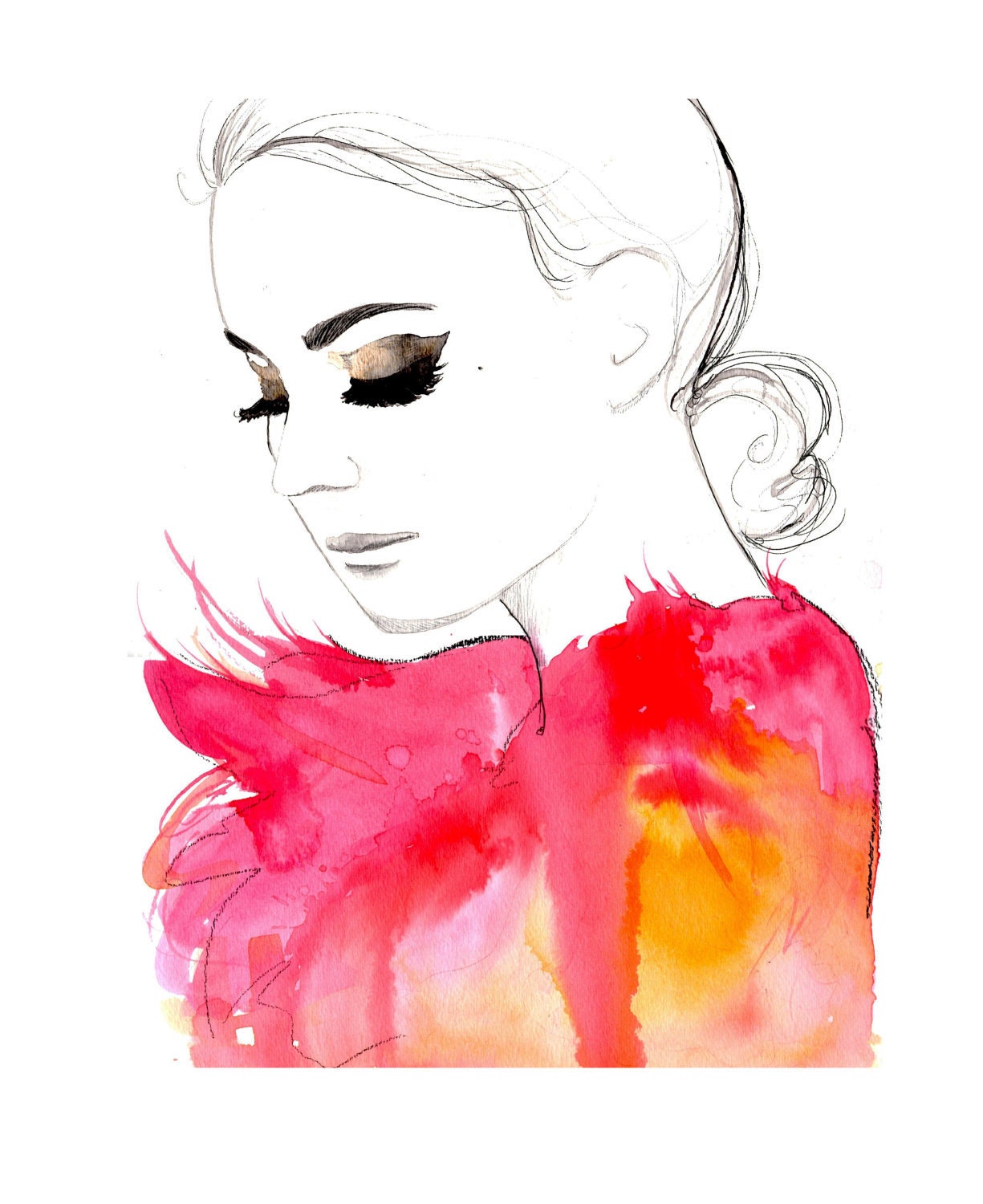Original watercolor and pen fashion illustration by Jessica Durrant titled - Golden Eye
