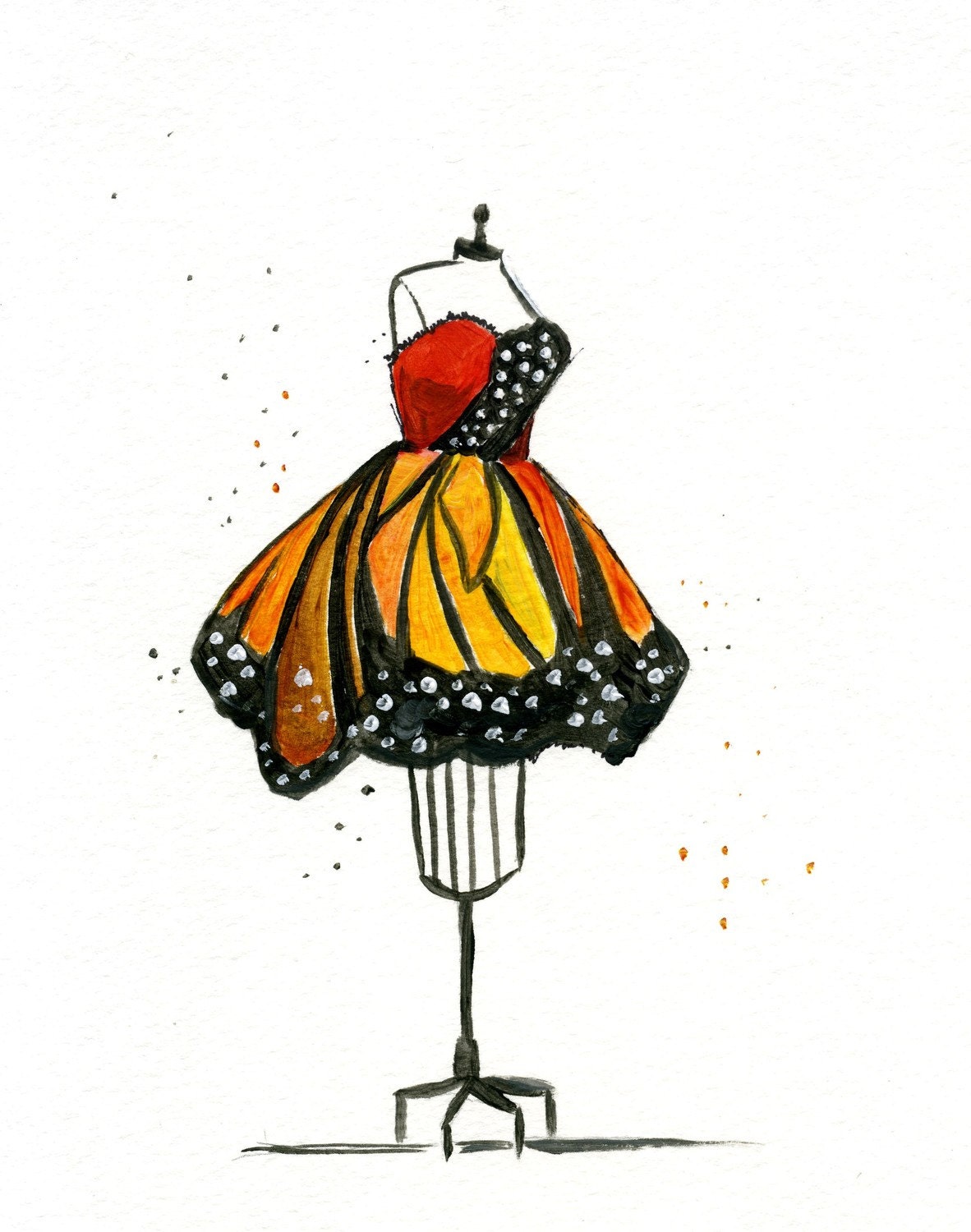 Watercolor Fashion Illustraton: Monarch Butterfly Dress/Luly Yang dress