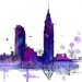Print from original watercolor and pen doodle by Jessica Durrant, titled NYC in Transit no. 2