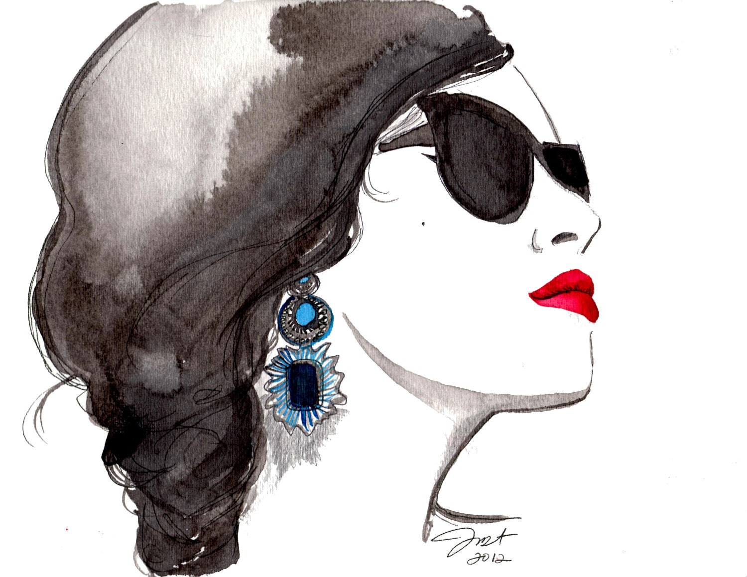Sunblocking, original watercolor, india ink and pen fashion illustration by Jessica Durrant