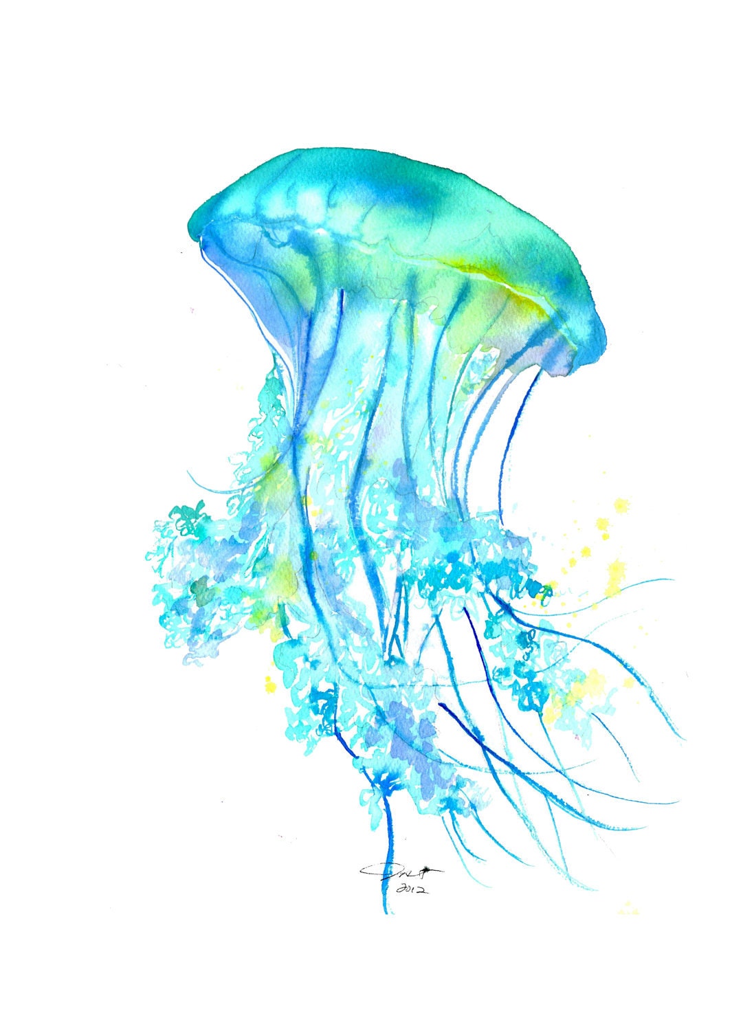 Print from original watercolor study no. 4 of a jellyfish by Jessica Durrant, titled Electric Feel