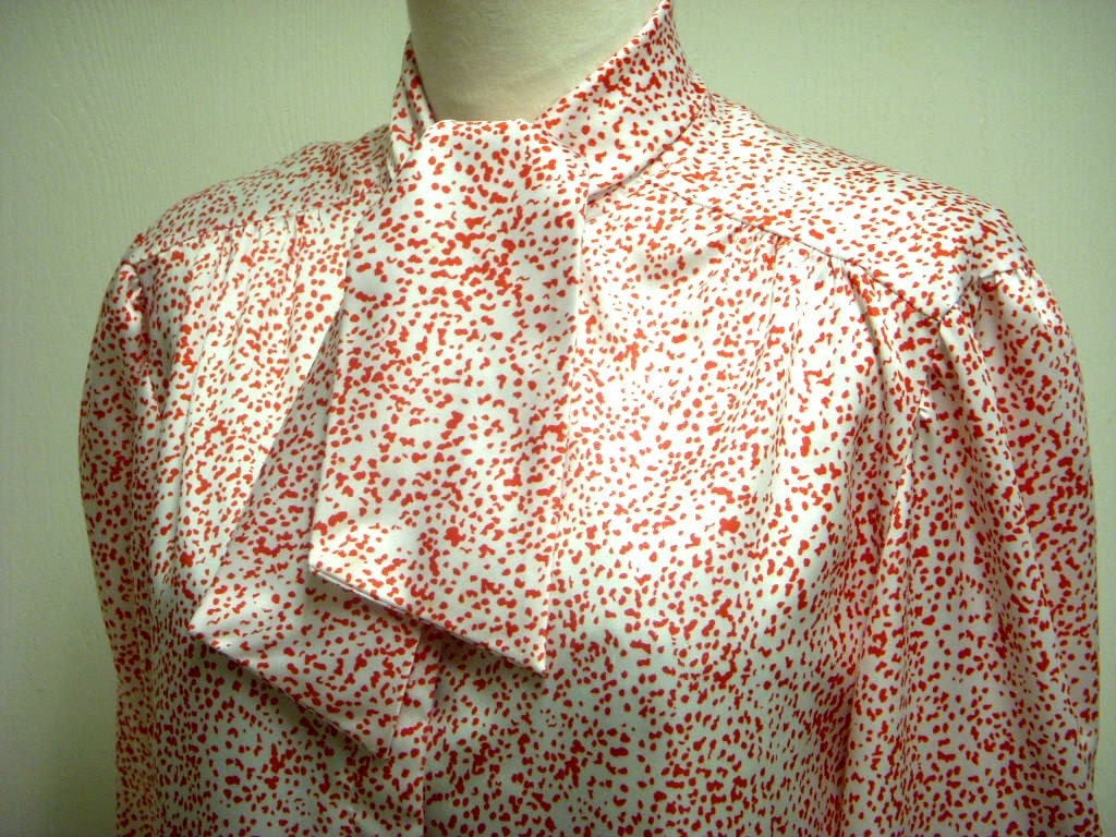 BLOOD SPATTER 80's Red Speckled Secretary Blouse with Bow