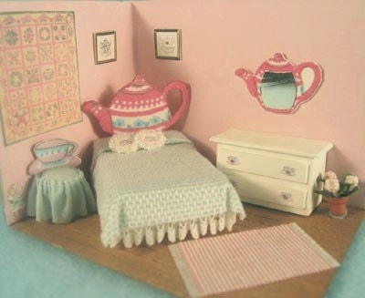 Teapot Bedroom Furniture Set Kit (38) in Quarter Inch or 1/4" or 1:48th Scale or toy doll furniture for one inch scale