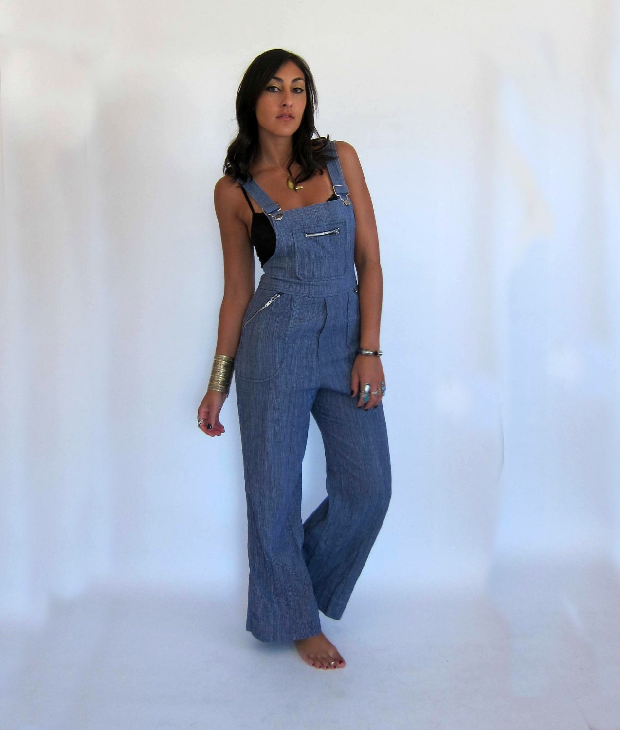 Vintage Blue & White Striped Overalls