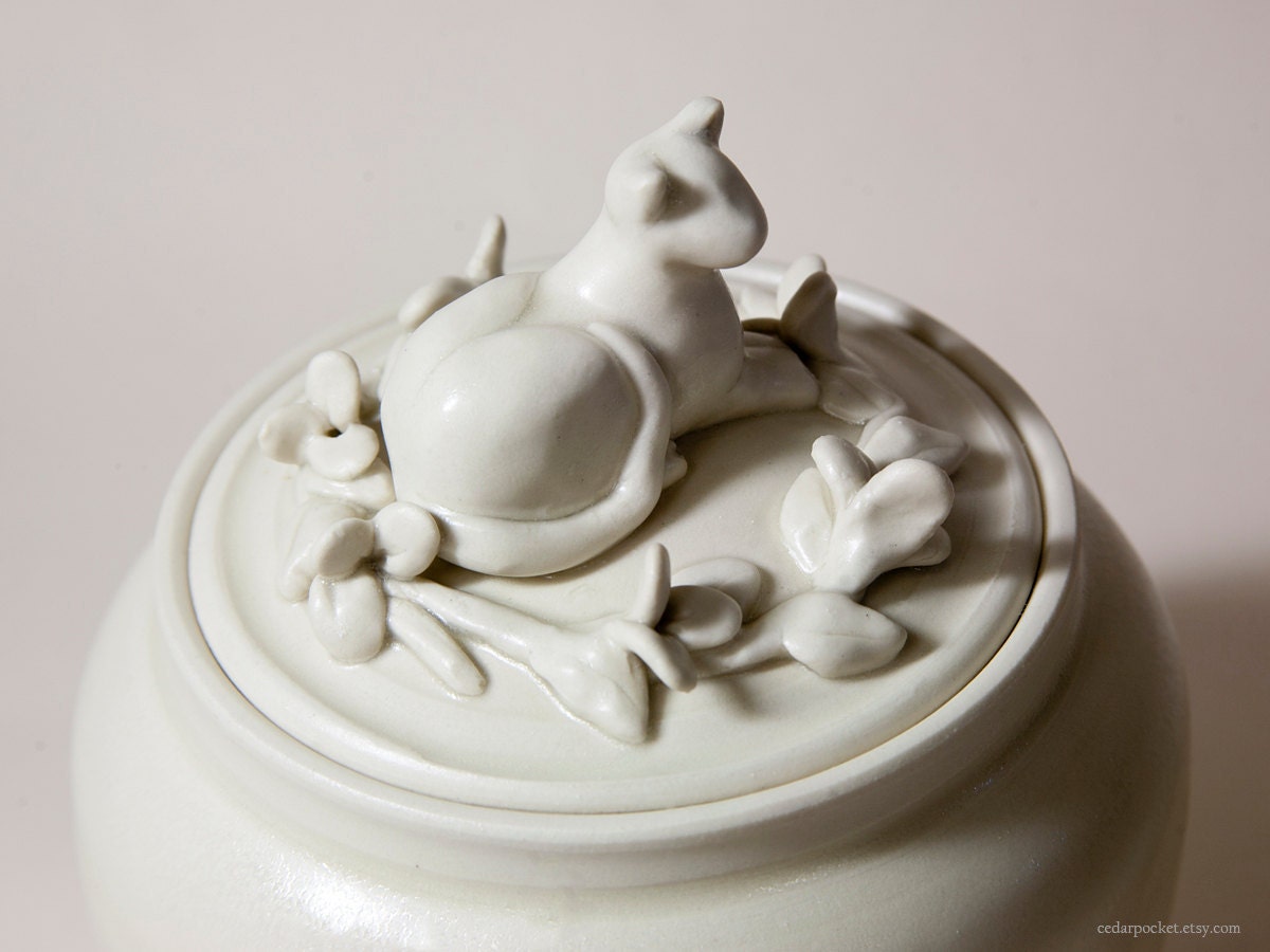An Urn or Jar with a Peaceful Cat amid Flowers - custom orders available