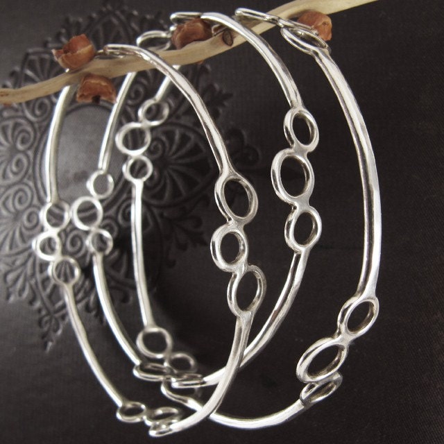 Stacking Bangles, Set of Three, Sterling Silver, Handcrafted, Bubble, Polka Dot, Bracelet. POLKA DOT BANGLES.