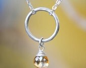 Circle Necklace with Citrine, Sterling Silver, Handcrafted, November Birthstone, Yellow Gemstone. ORBIT NECKLACE with Citrine.