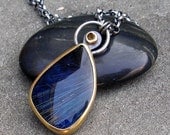 Lapis Gold Necklace.  Rutilated Blue Lapis Lazuli with 18 KT Yellow Gold, Yellow Citrine, and Sterling Silver.