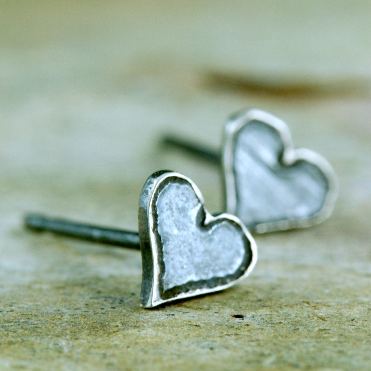 Heart Post Earrings- Tiny and Etched, Sterling Silver Studs