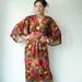 70's Vintage Bold WATERCOLOR Floral Woodland Print Kimono Dress Maxi Length Waist Tie