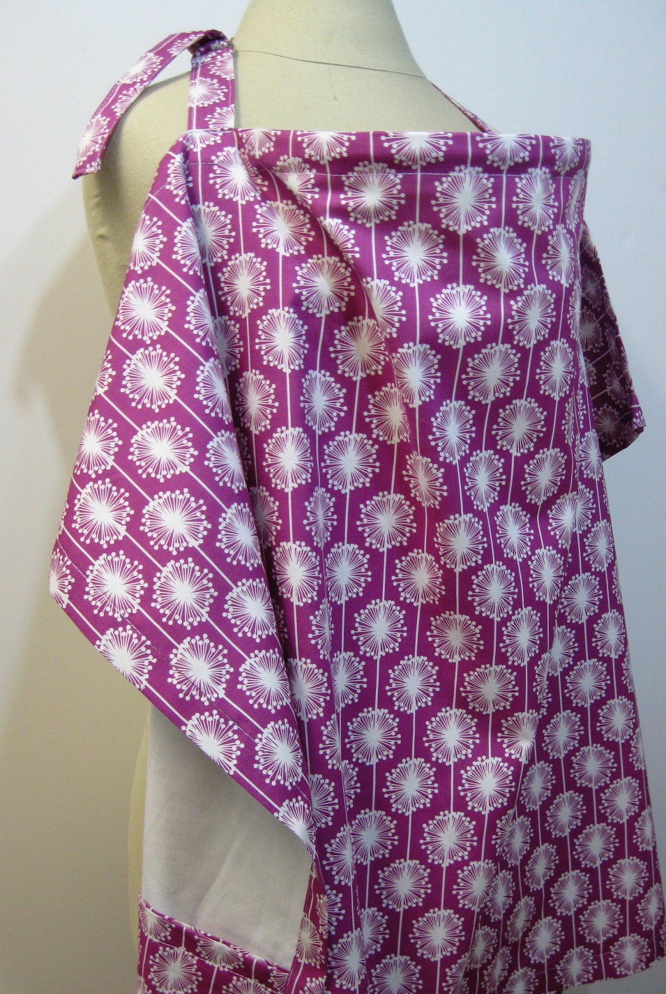Nursing Apron Cover for Breastfeeding Purple and White Floral Dandelion Print