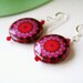 Gypsy Red Print Circle Wood Bohemian Eco Earrings