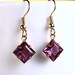 Estate style Amethyst purple square glass stones hypoallergenic dangle earrings (418) - Flat rate shipping