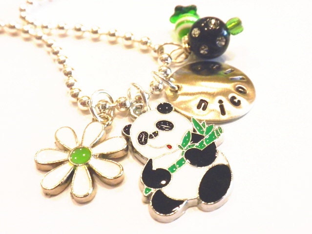 Panda Hand Stamped Necklace - Personalized Charm Necklace for Children