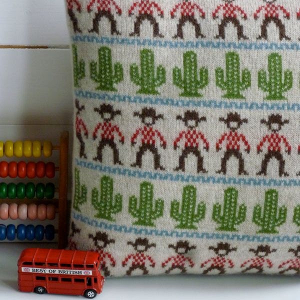 35cm Knitted Lambswool Cowboy Pattern Cushion