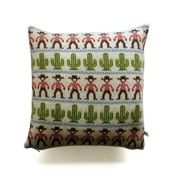35cm Knitted Lambswool Cowboy Pattern Cushion