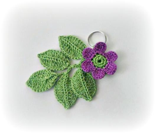Keychain, Floral, Crochet, Green, Purple, Gift, Spring, Handmade, Romantic,