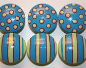 Blue, Green and Red Polka Dot and Striped Knobs