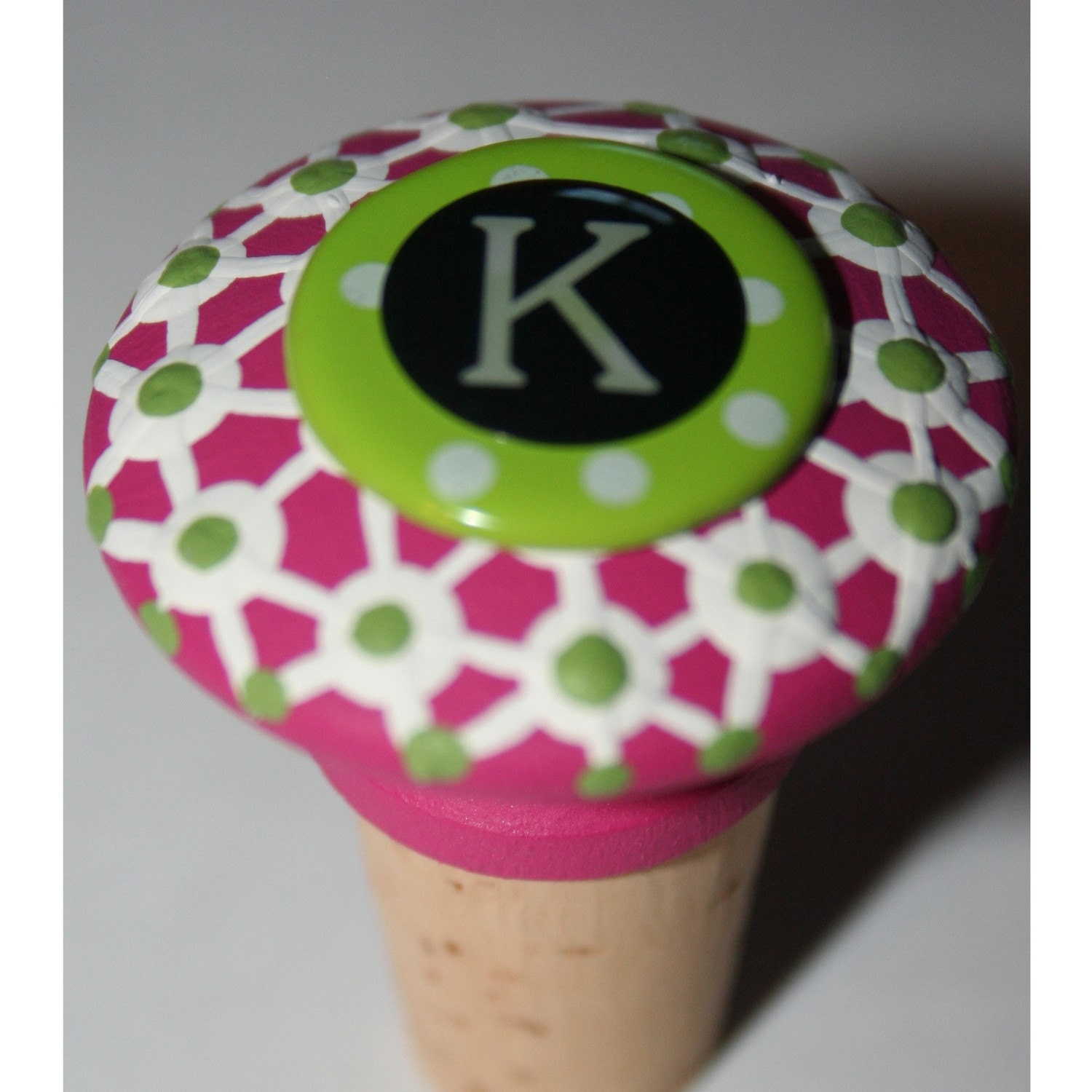 Polka Dotted Wine Stoppers With Your First Initial 'K' and 'H'