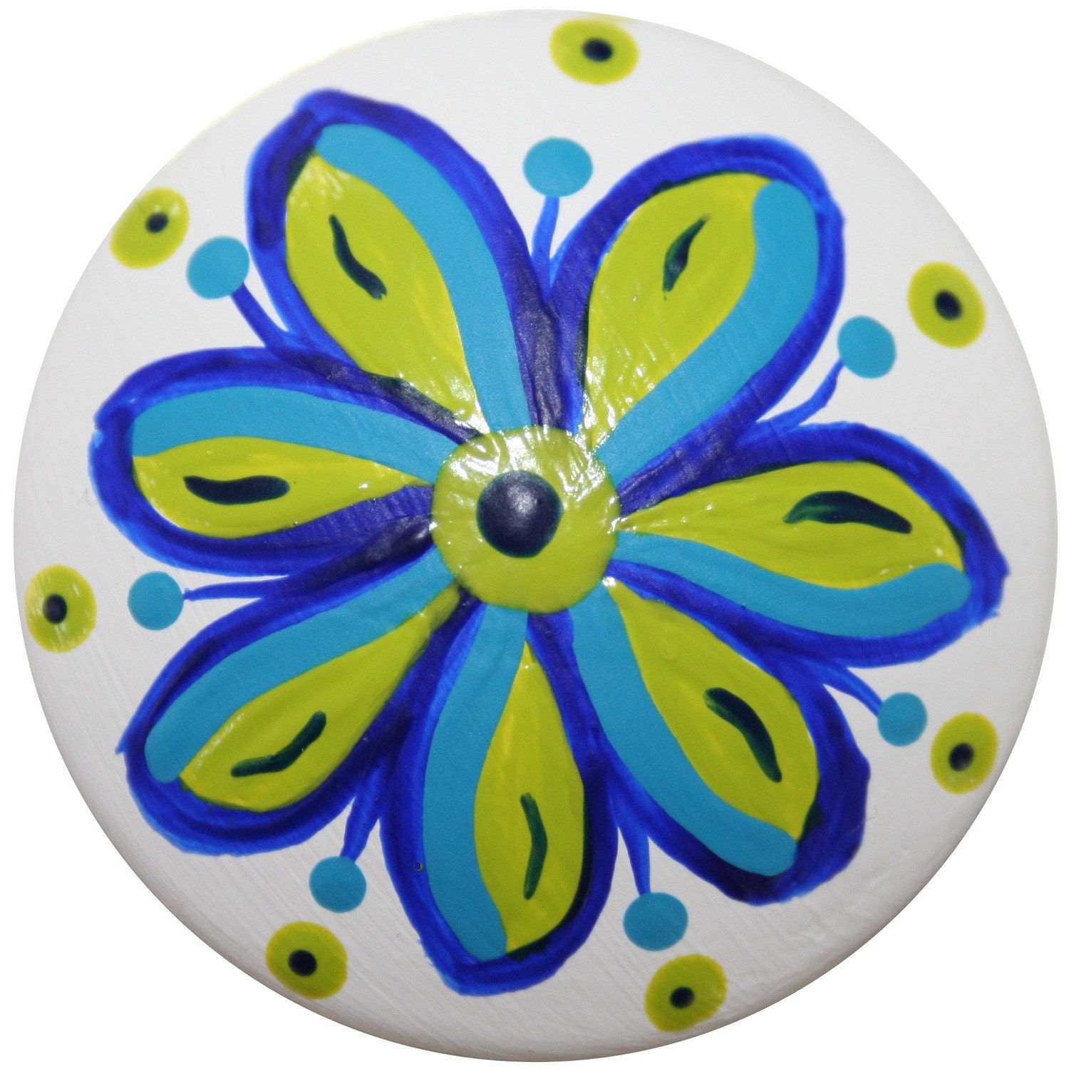 Bright Blue, Green Crazy Flower Dresser or Drawer Knobs