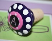 Purple with White Polka Dots Wine/Bottle Stopper- You Choose Letter