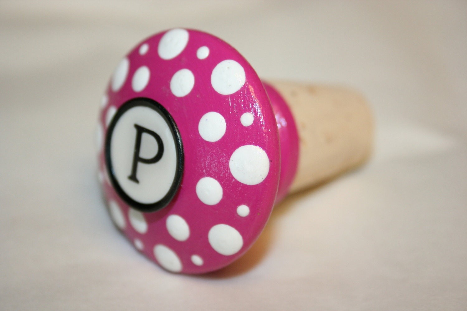 Hot Pink and White Polka Dotted letter "H" Wine/Bottle Stopper