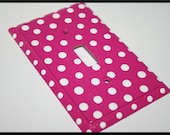 Single Toggle Light Switch Cover Pink with White Polka Dots- Other Cover Configurations Available