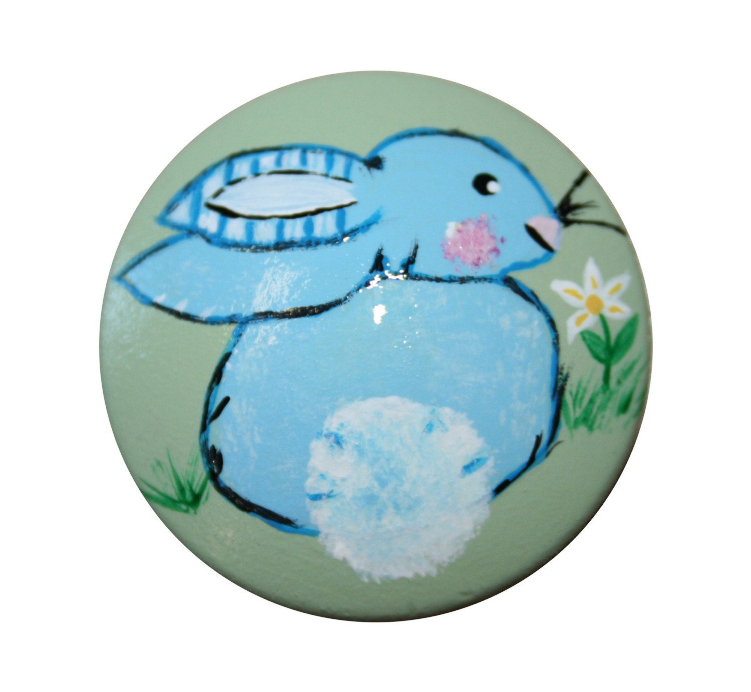Blue Bunny or Rabbit with a Light Green Knob
