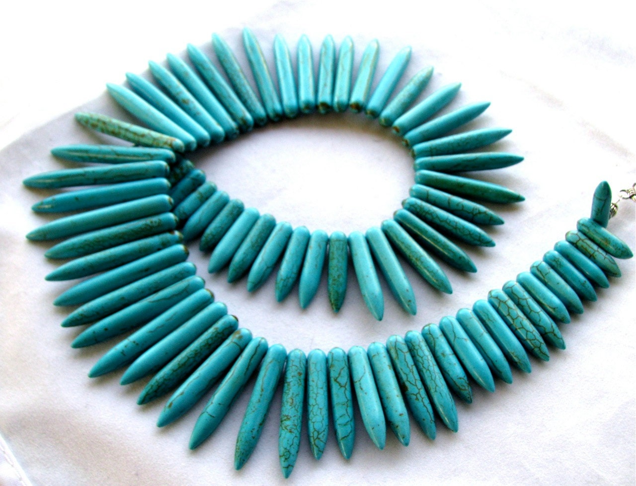 Turquoise Howlite Stick spike beads, 7.5" half strand 20 - 47mm (4ecp5)