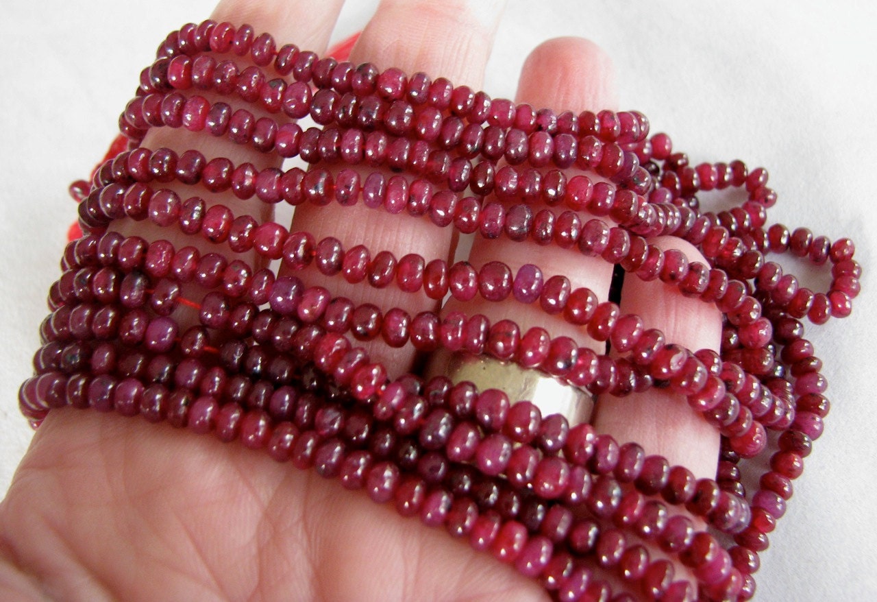 Genuine Ruby smooth rondelles, 6" strand, 4mm (3W58)