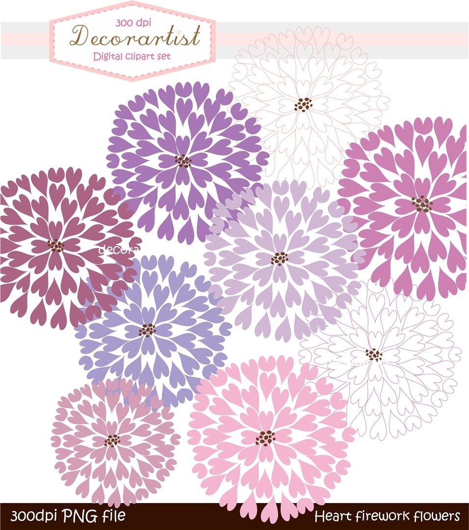Digital clip art flowers, heart firework flowers 8, INSTANT DOWNLOAD