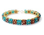 Turquoise, Brown, and Gold Swarovski Crystal Woven Bracelet