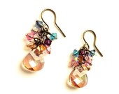Jewel Toned Swarovski Crystal Cluster Earrings