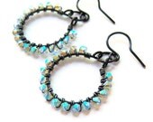 Azure and Gunmetal Swarovski Crystal Loop Earrings