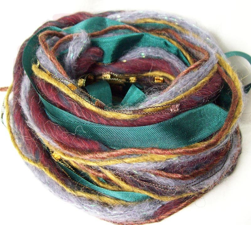 15% off Sale Art Fiber Inspiration kit embellishment nest- 18 yards of rayon ribbon and fancy fibers in Primordial