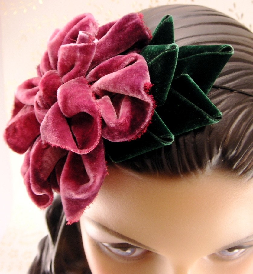 Red Berry Velvet Fascinator - Hand Dyed Vintage Styling