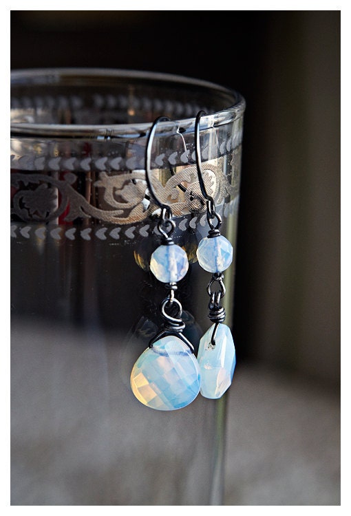 Oxidized sterling silver 925 opalit stone beads earrings .Summer fashion jewelry .