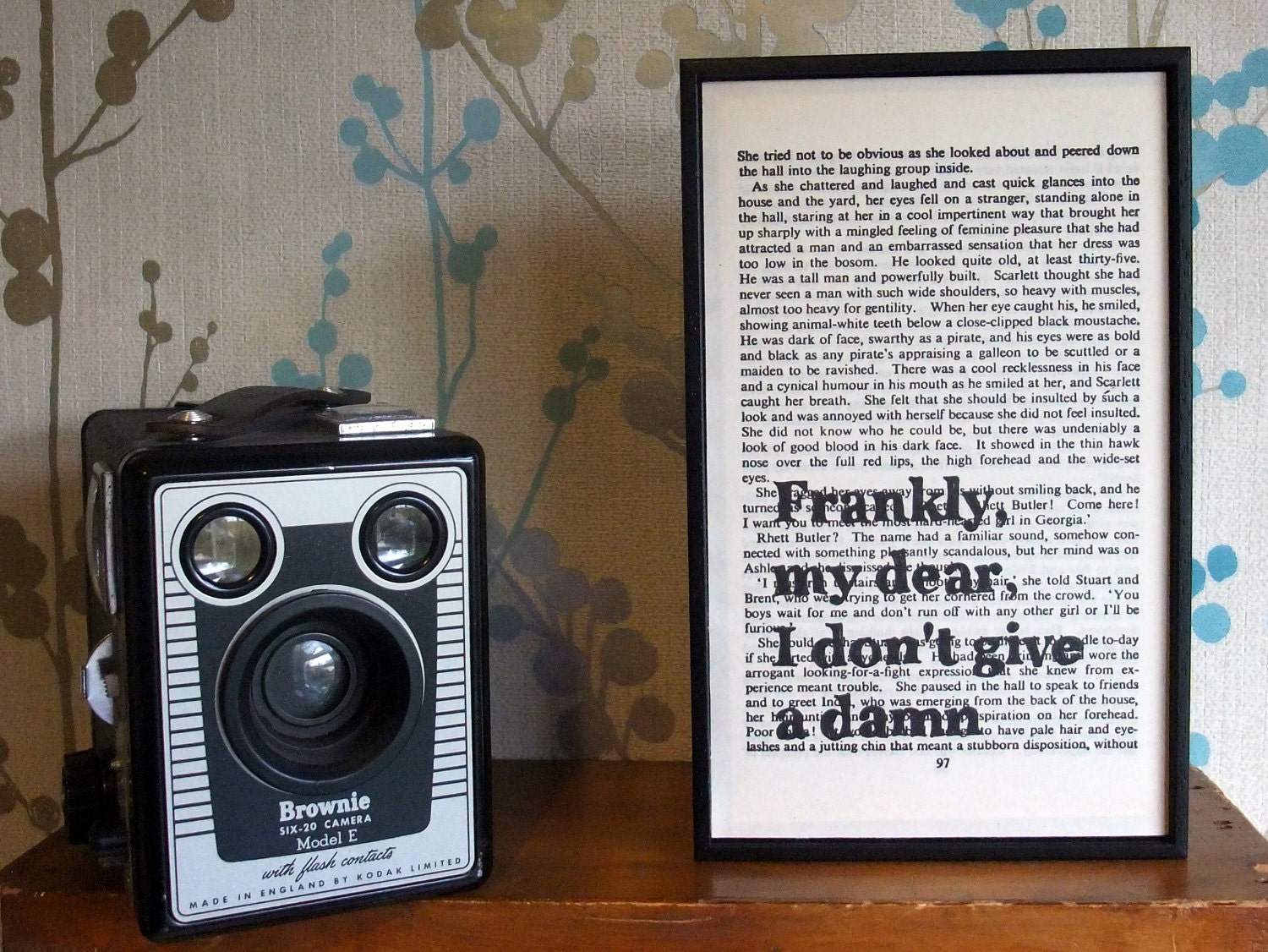 Gone With The Wind typographic art Frankly My Dear text on vintage book page - BookishlyUK