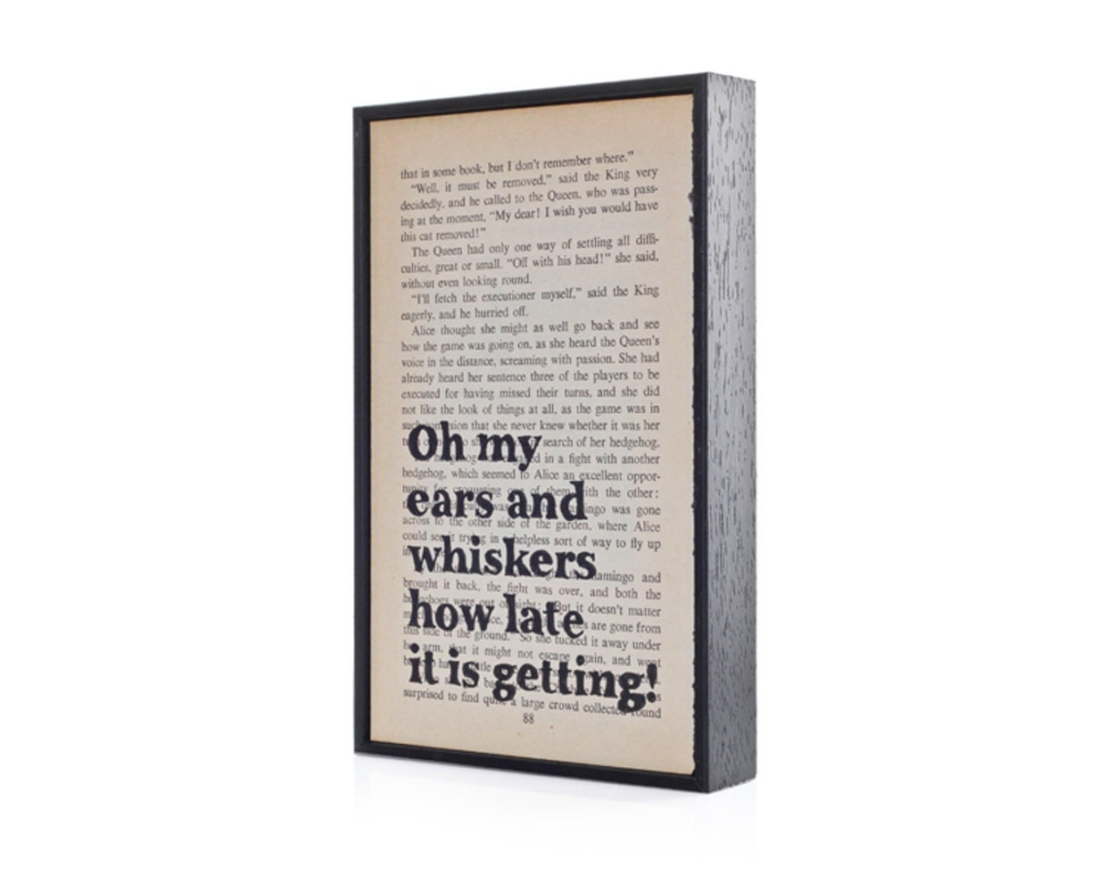 Alice in Wonderland Quote Framed Art Print on vintage book page white rabbit