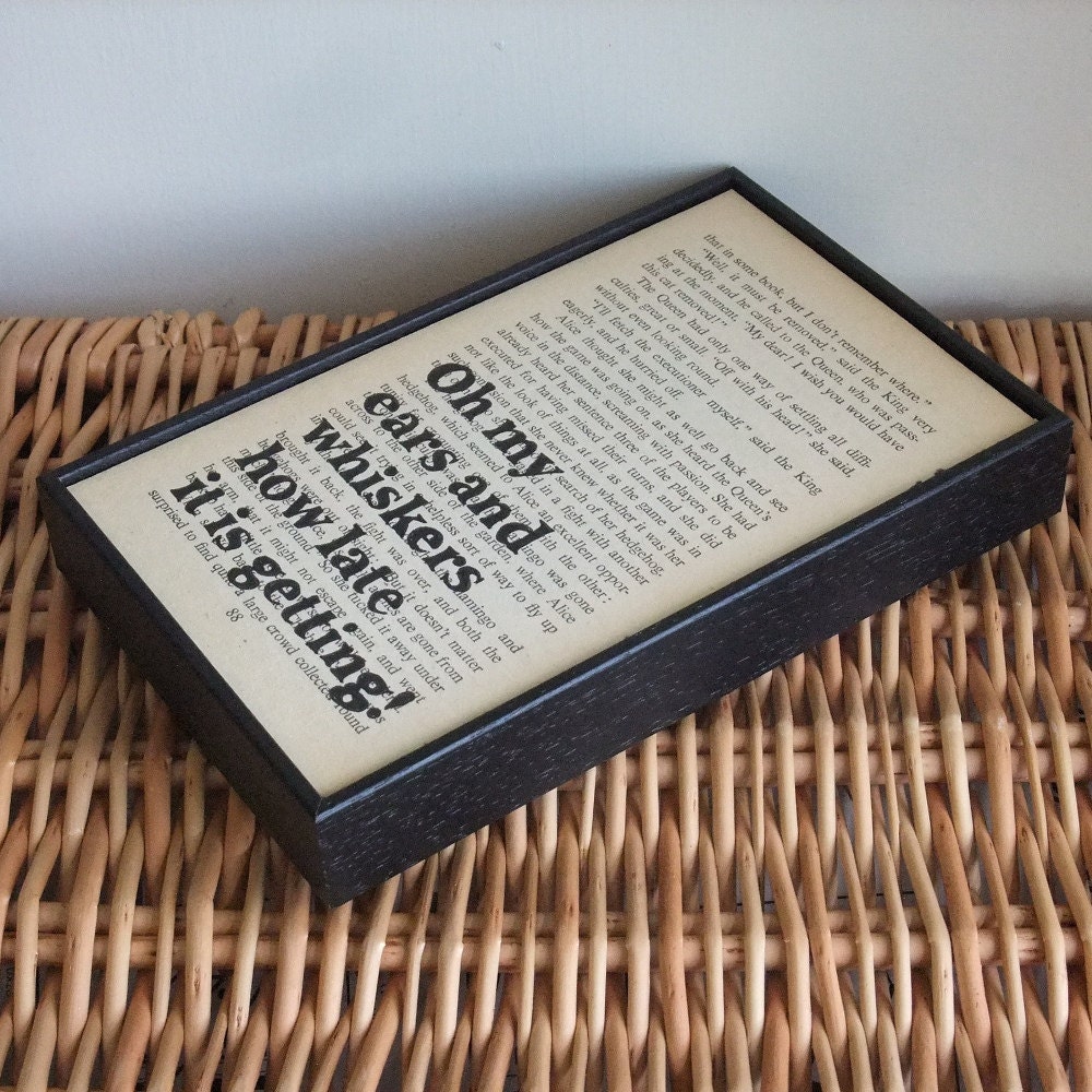 Alice in Wonderland Quote Framed Art Print on vintage book page white rabbit