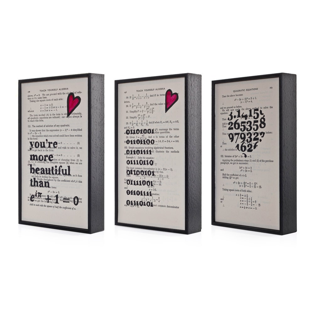 Valentine's Day Binary I LOVE YOU geek chic typographic art on vintage book page