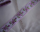 Vintage Jacquard Ribbon with Lilac Flowers 1 Yard